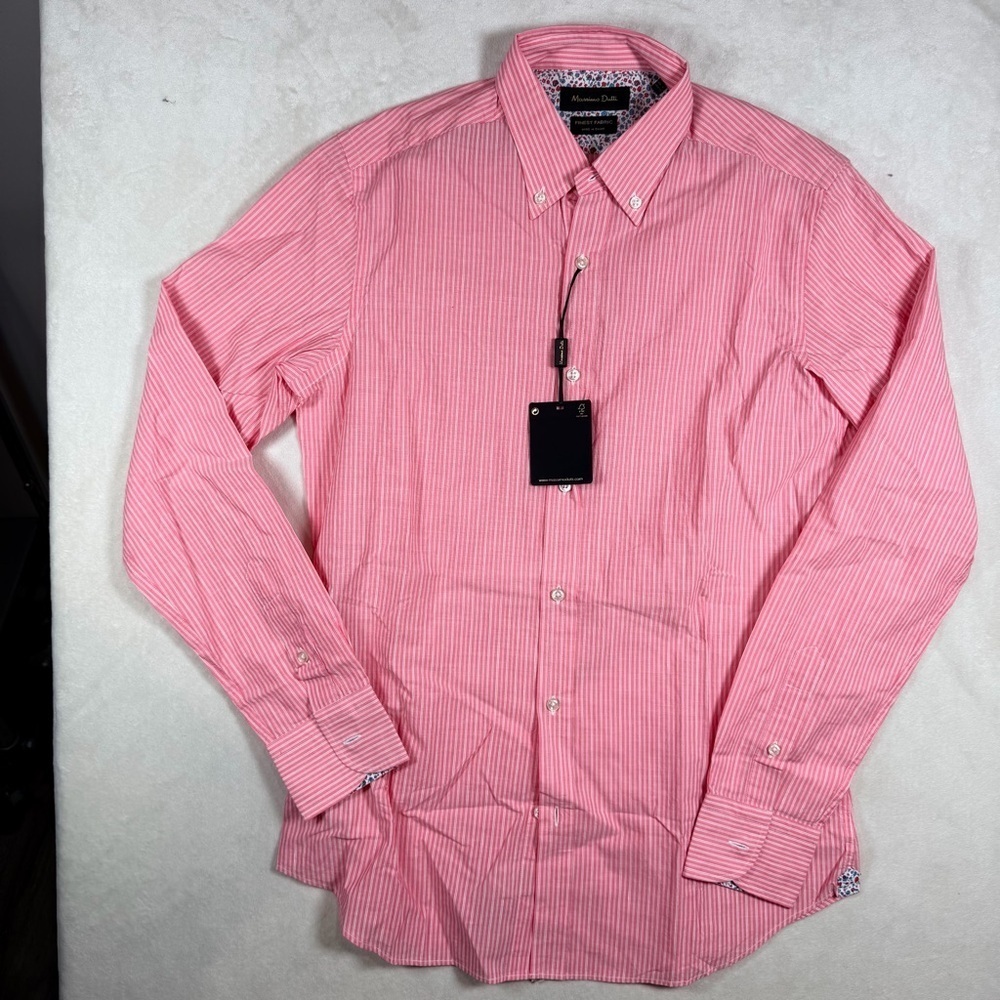 NWT Massimo Dutti Size Small Fun Pattern Cuff Pink Striped Shirt Lux Designer